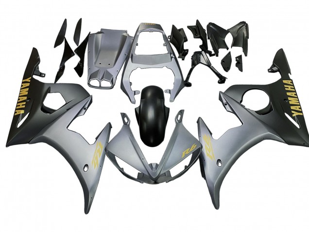 Carenagens Moto Yamaha YZF R6 2003-2004 - Cinzento Fosco Preto Fosco Ouro Decalques