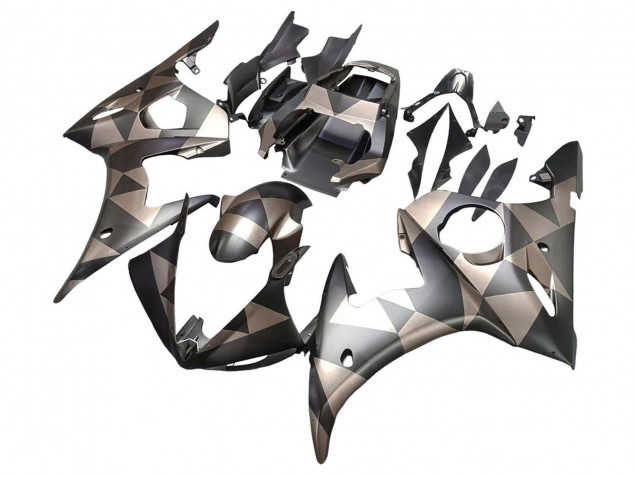 Carenagens Moto Yamaha YZF R6S 2006-2009 - Cinzento Preto Fosco Geometric