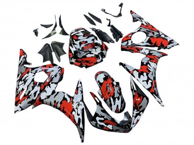 Carenagens Moto Yamaha YZF R6 2003-2004 - Preto Vermelho Cinzento Camouflage