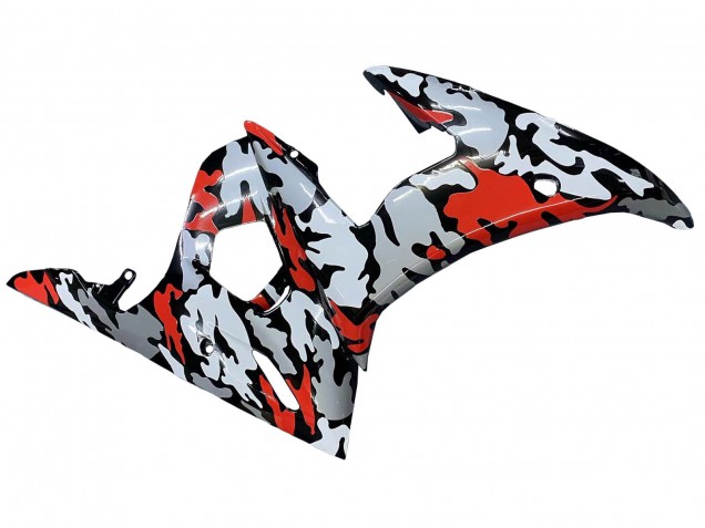Carenagens Moto Yamaha YZF R6 2003-2004 - Preto Vermelho Cinzento Camouflage