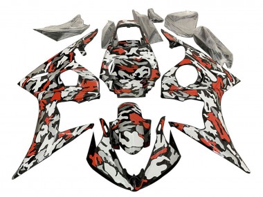 Carenagens Moto Yamaha YZF R6 2003-2004 - Preto Vermelho Cinzento Camouflage