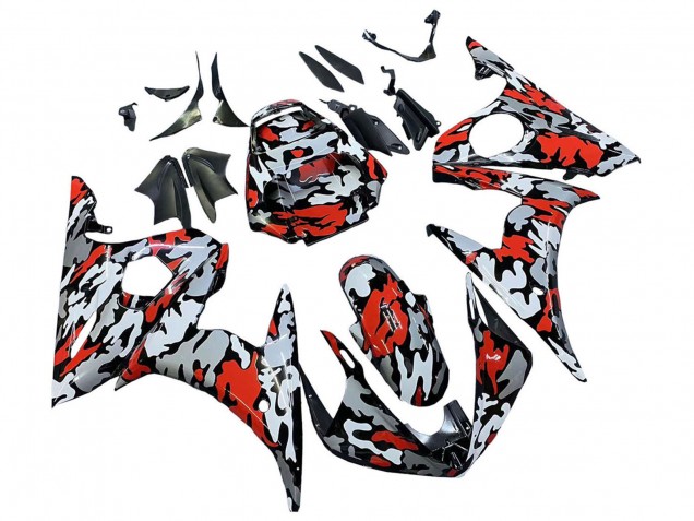 Carenagens Moto Yamaha YZF R6S 2006-2009 - Preto Vermelho Cinzento Camouflage