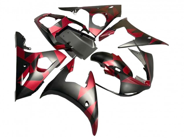 Carenagens Moto Yamaha YZF 600 R6 2005 - Preto Fosco Vermelho Geometric