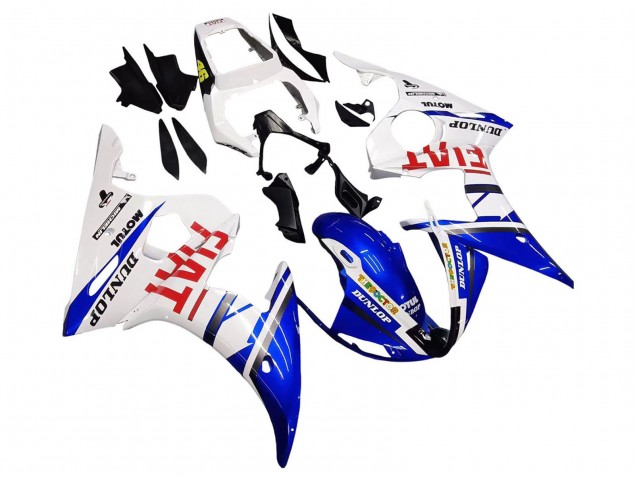 Carenagens Moto Yamaha YZF 600 R6 2005 - Branco Azul Dunlop Fiat Motul