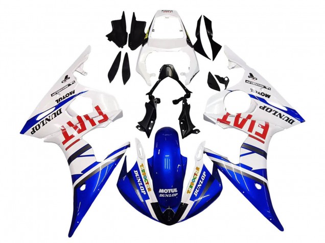 Carenagens Moto Yamaha YZF 600 R6 2005 - Branco Azul Dunlop Fiat Motul