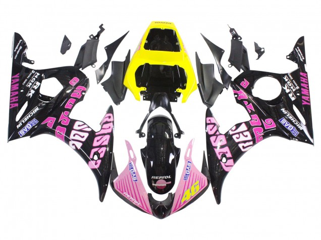 Carenagens Moto Yamaha YZF 600 R6 2005 - Preto Rosa Amarelo Repsol 46