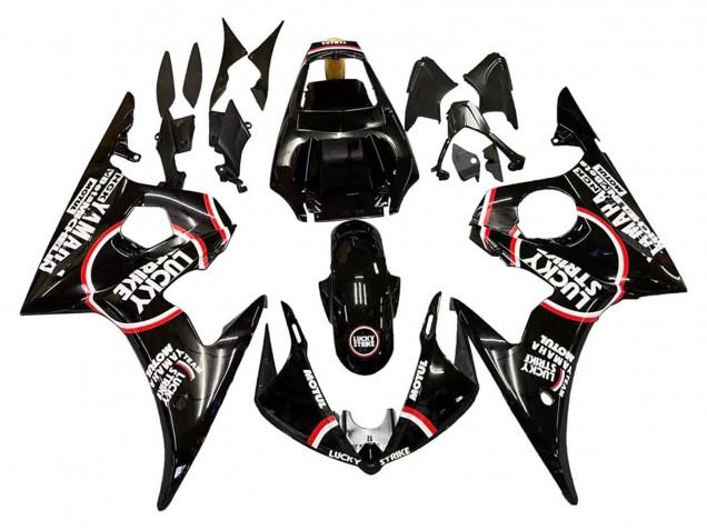 Carenagens Moto Yamaha YZF 600 R6 2005 - Preto Brilhante Branco Lucky Strike Motul