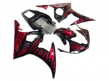 Carenagens Moto Yamaha YZF 600 R6 2005 - Preto Vermelho Chama