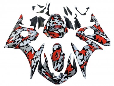 Carenagens Moto Yamaha YZF 600 R6 2005 - Preto Vermelho Cinzento Camouflage
