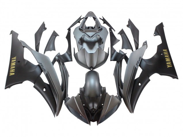 Carenagens Moto Yamaha YZF 600 R6 2008-2016 - Cinzento Preto Fosco Ouro Decalques