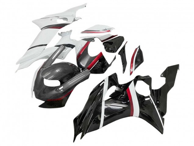 Carenagens Moto Yamaha YZF 600 R6 2017-2023 - Branco Vermelho Preto Brilhante Fibra de Carbono Estilo