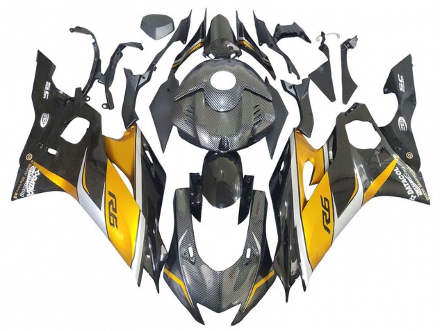 Carenagens Moto Yamaha YZF 600 R6 2017-2023 - Ouro Preto Fibra de Carbono