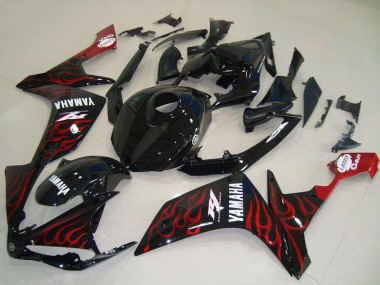 Carenagens Moto Yamaha YZF R1 2007-2008 - Preto Brilhante Vermelho Chama