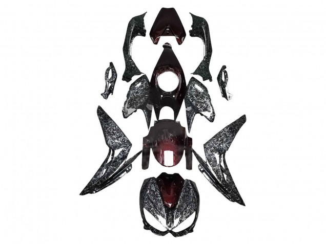 Carenagens Moto Kawasaki Z1000 2014-2019 - Preto Vermelho Forjado Fibra de Carbono