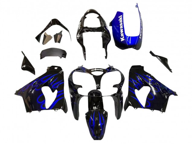Carenagens Moto Kawasaki ZX9R 2000-2001 - Preto Brilhante Azul Chama Branco