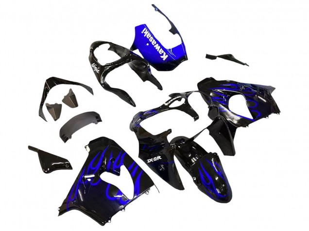 Carenagens Moto Kawasaki ZX9R 2000-2001 - Preto Brilhante Azul Chama Branco