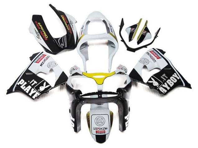 Carenagens Moto Kawasaki ZX9R 2002-2003 - Branco Preto Amarelo Playboy