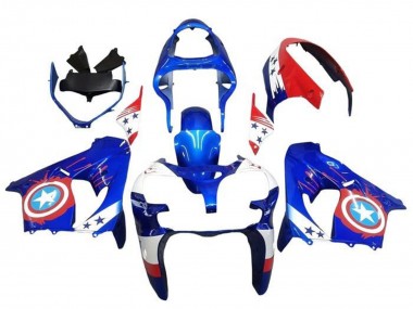 Carenagens Moto Kawasaki ZX9R 2002-2003 - Azul Branco Vermelho Captain America Star