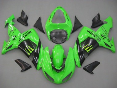 Carenagens Moto Kawasaki ZX10R 2006-2007 - Verde Preto Brilhante Monstro Dunlop