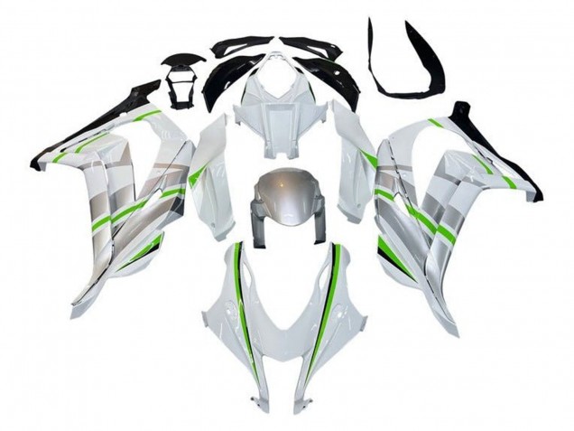 Carenagens Moto Kawasaki ZX10R 2016-2020 - Branco Prata Verde Listra