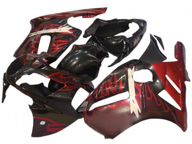 Carenagens Moto Kawasaki ZX12R 2000-2001 - Preto Brilhante Vermelho Chama