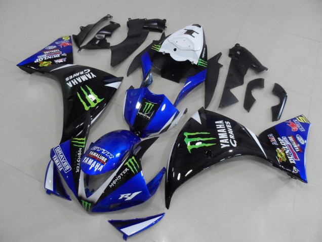 Carenagens Moto Yamaha YZF R1 2012-2014 - Branco Azul Preto Brilhante Verde Graves Yamalube Monstro