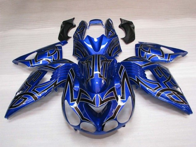 Carenagens Moto Kawasaki ZX14R ZZR1400 2006-2011 - Azul Preto Prata Tribal