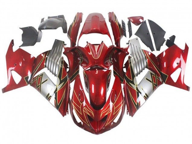 Carenagens Moto Kawasaki ZX14R ZZR1400 2006-2011 - Vermelho Prata Preto Ouro