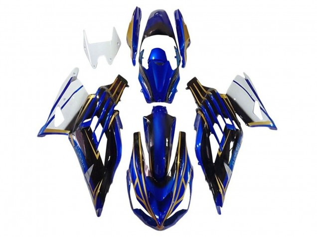 Carenagens Moto Kawasaki ZX14R ZZR1400 2012-2024 - Branco Ouro Azul Preto Listra