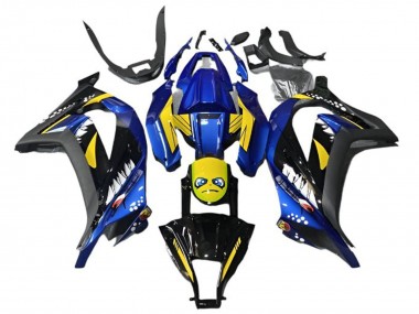 Carenagens Moto Kawasaki EX300 2013-2024 - Azul Amarelo Preto Tubarão