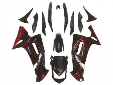 Carenagens Moto Kawasaki Ninja 650 EX650 2006-2008 - Preto Brilhante Vermelho Chama