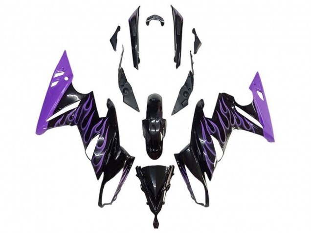 Carenagens Moto Kawasaki Ninja 650 EX650 2009-2011 - Preto Brilhante Roxo Chama