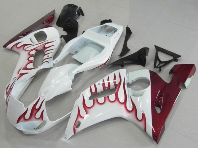 Carenagens Moto Yamaha YZF R6 1998-2002 - Branco Vermelho Chama