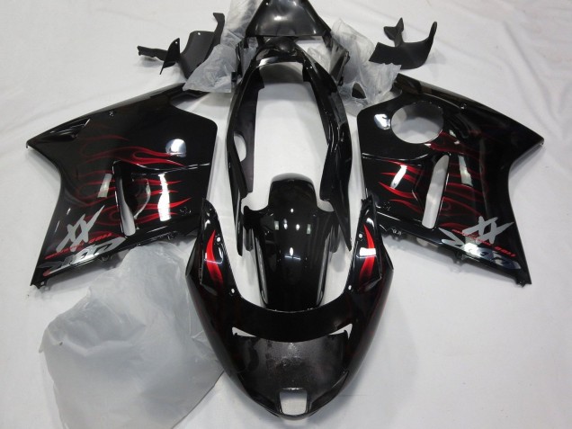 Carenagem Moto Honda CBR1100XX Blackbird 1996-2007 - Preto Brilhante Vermelho Chama