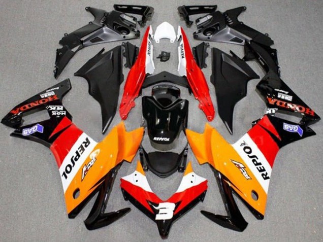 Carenagens Moto Honda CBR500R 2013-2015 - Laranja Branco Vermelho Preto Brilhante Repsol