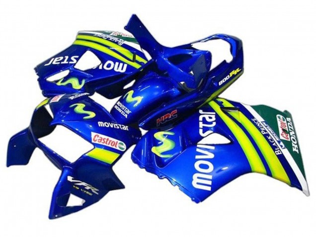Carenagens Moto Honda VFR 800 1998-2001 - Azul Verde Branco MoviStar Castrol HRC Preto Prince