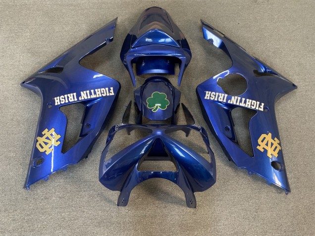 Carenagens Moto Kawasaki ZX6R 2003-2004 - Azul Verde Ouro Branco Fighting Irish