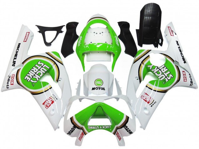 Carenagens Moto Kawasaki ZX6R 2003-2004 - Branco Verde Motul Lucky Strike
