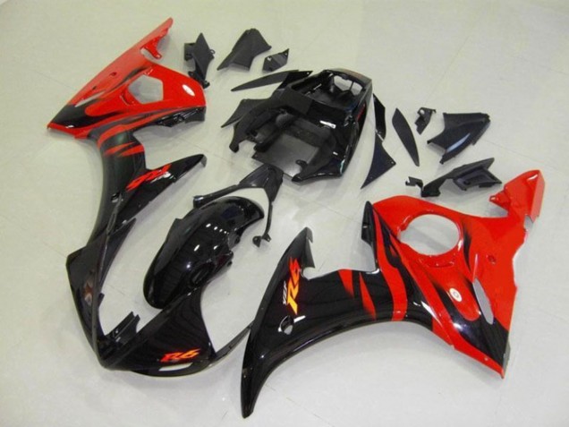 Carenagens Moto Yamaha YZF R6 2003-2004 - Preto Brilhante Vermelho Chama