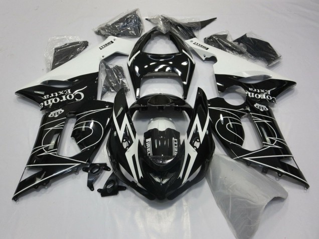 Carenagens Moto Kawasaki ZX6R 2005-2006 - Preto Brilhante Branco Corona Extra Tribal