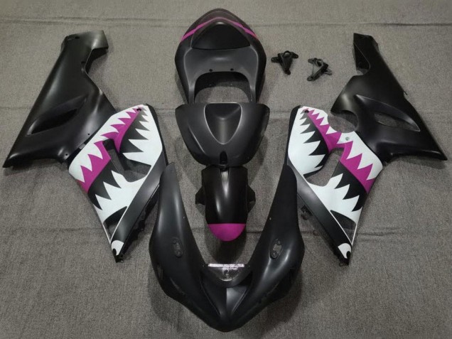 Carenagens Moto Kawasaki ZX6R 2005-2006 - Preto Fosco Branco Rosa Tubarão