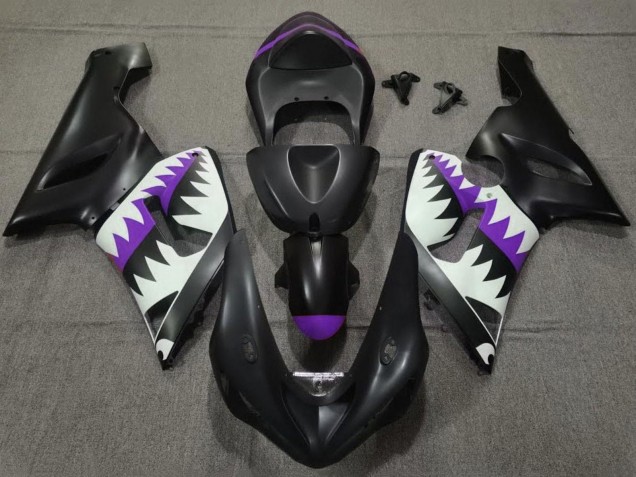 Carenagens Moto Kawasaki ZX6R 2005-2006 - Preto Fosco Branco Roxo Tubarão