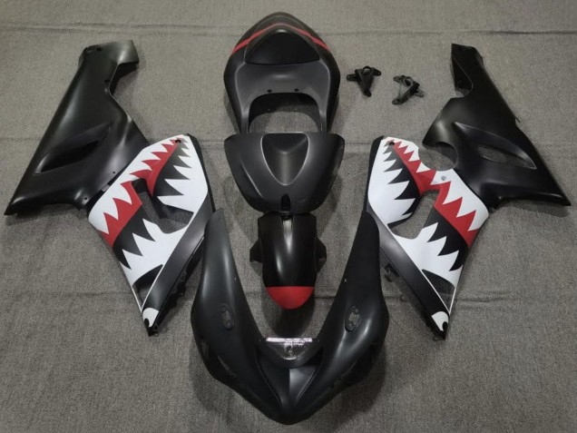 Carenagens Moto Kawasaki ZX6R 2005-2006 - Preto Fosco Branco Vermelho Tubarão