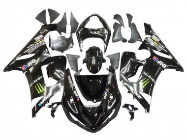Carenagens Moto Kawasaki ZX6R 2005-2006 - Preto Brilhante Amarelo Monstro
