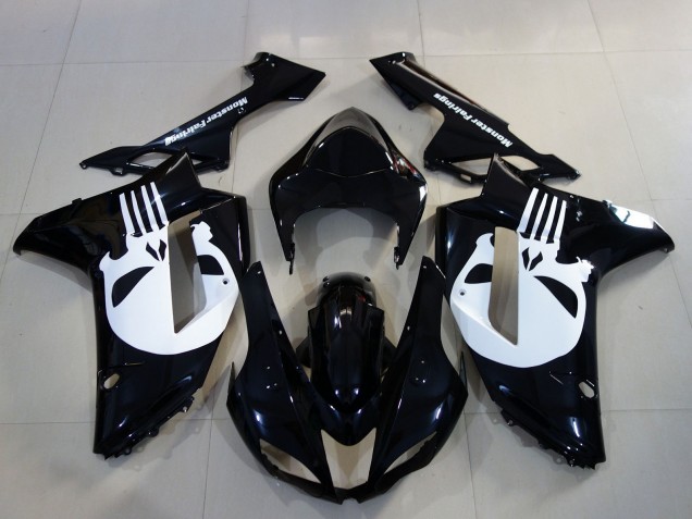 Carenagens Moto Kawasaki ZX6R 2007-2008 - Preto Branco Crânio