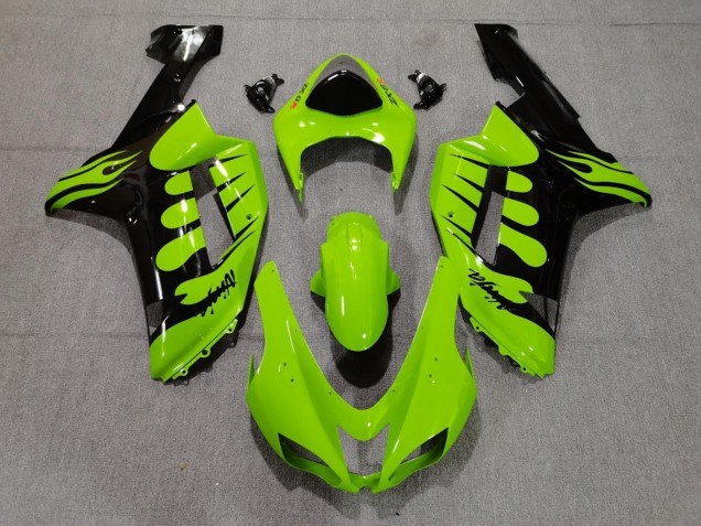 Carenagens Moto Kawasaki ZX6R 2007-2008 - Verde Preto Chama