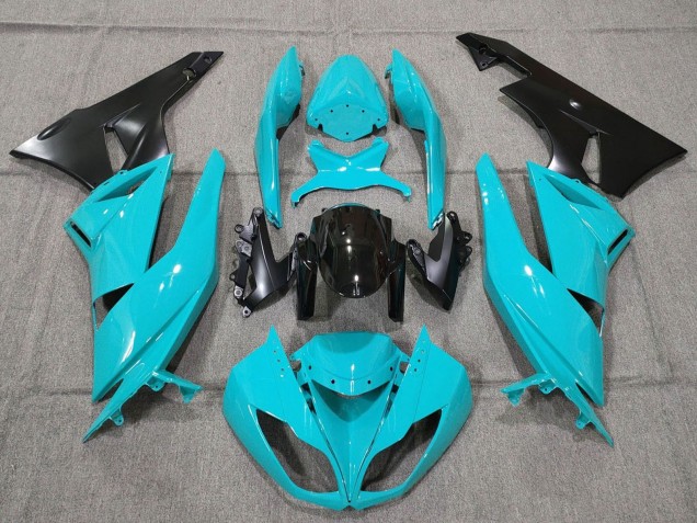 Carenagens Moto Kawasaki ZX6R 2007-2008 - Turquoise Azul Preto Preto Fosco