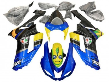 Carenagens Moto Kawasaki ZX6R 2007-2008 - Azul Preto Amarelo Tubarão