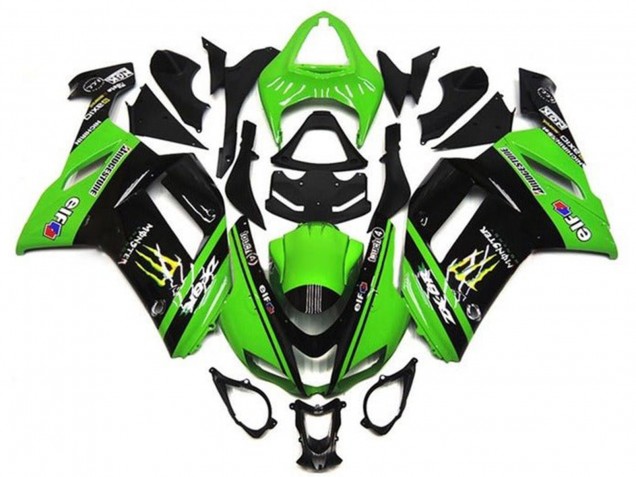 Carenagens Moto Kawasaki ZX6R 2007-2008 - Verde Preto Monstro Elf