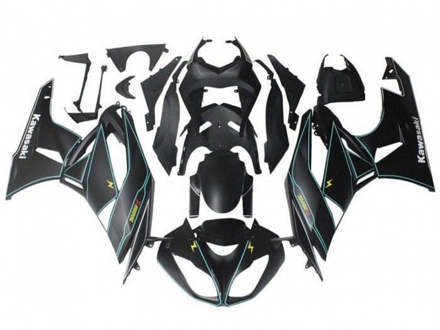 Carenagens Moto Kawasaki ZX6R 2009-2012 - Preto Fosco Azul Amarelo Listra